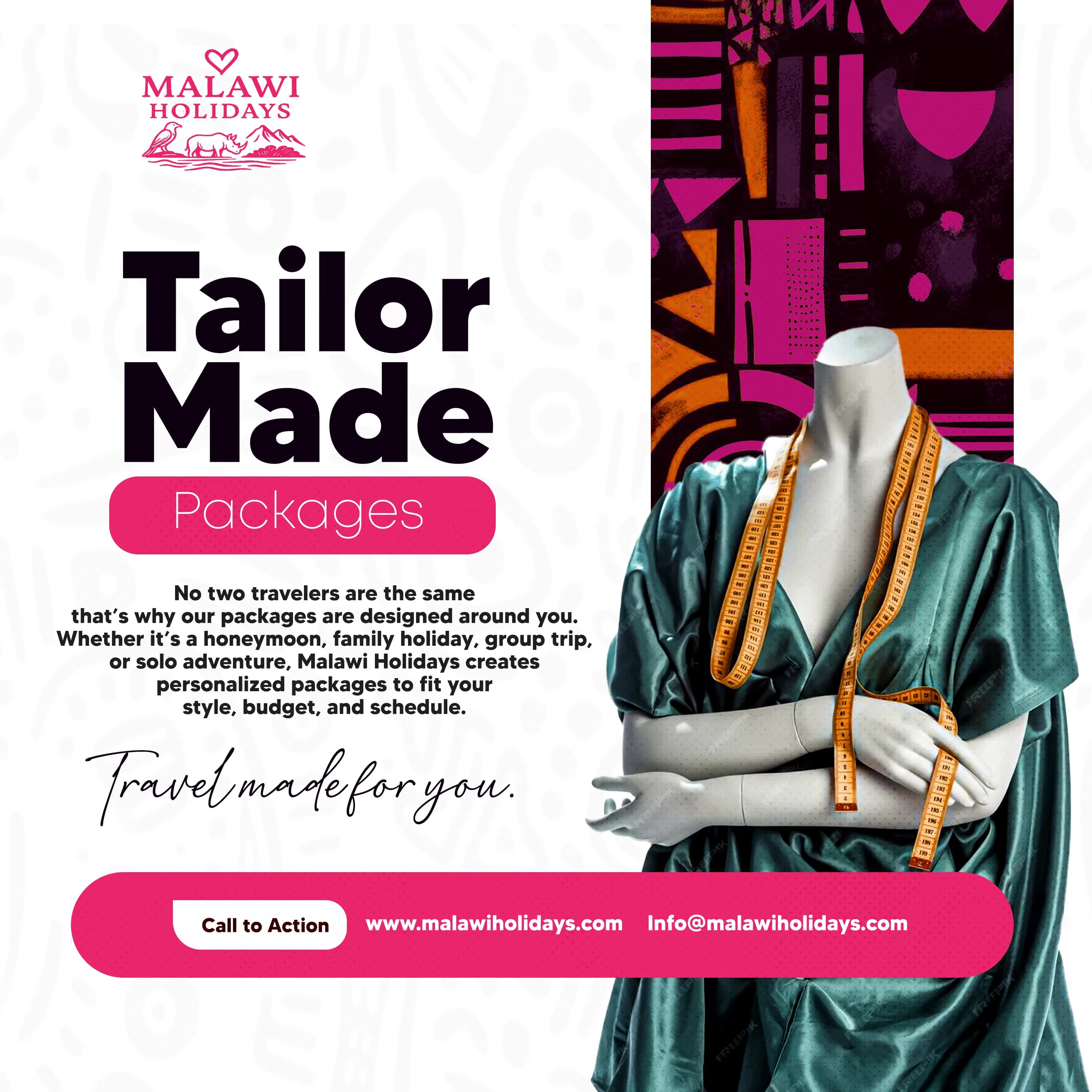 Tailor made packages poster for Malawi Holidays