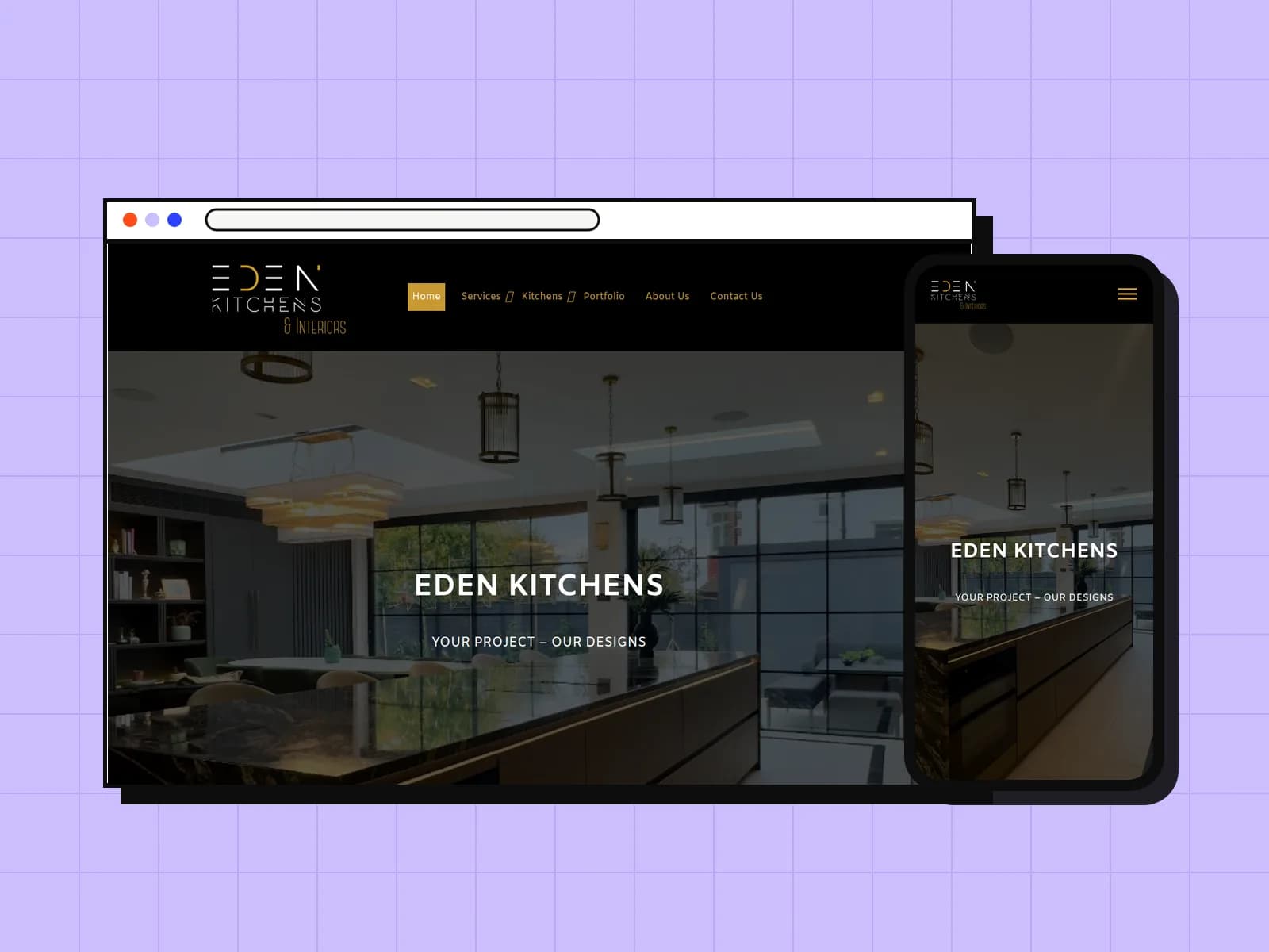 Eden Kitchens website on a laptop and a phone
