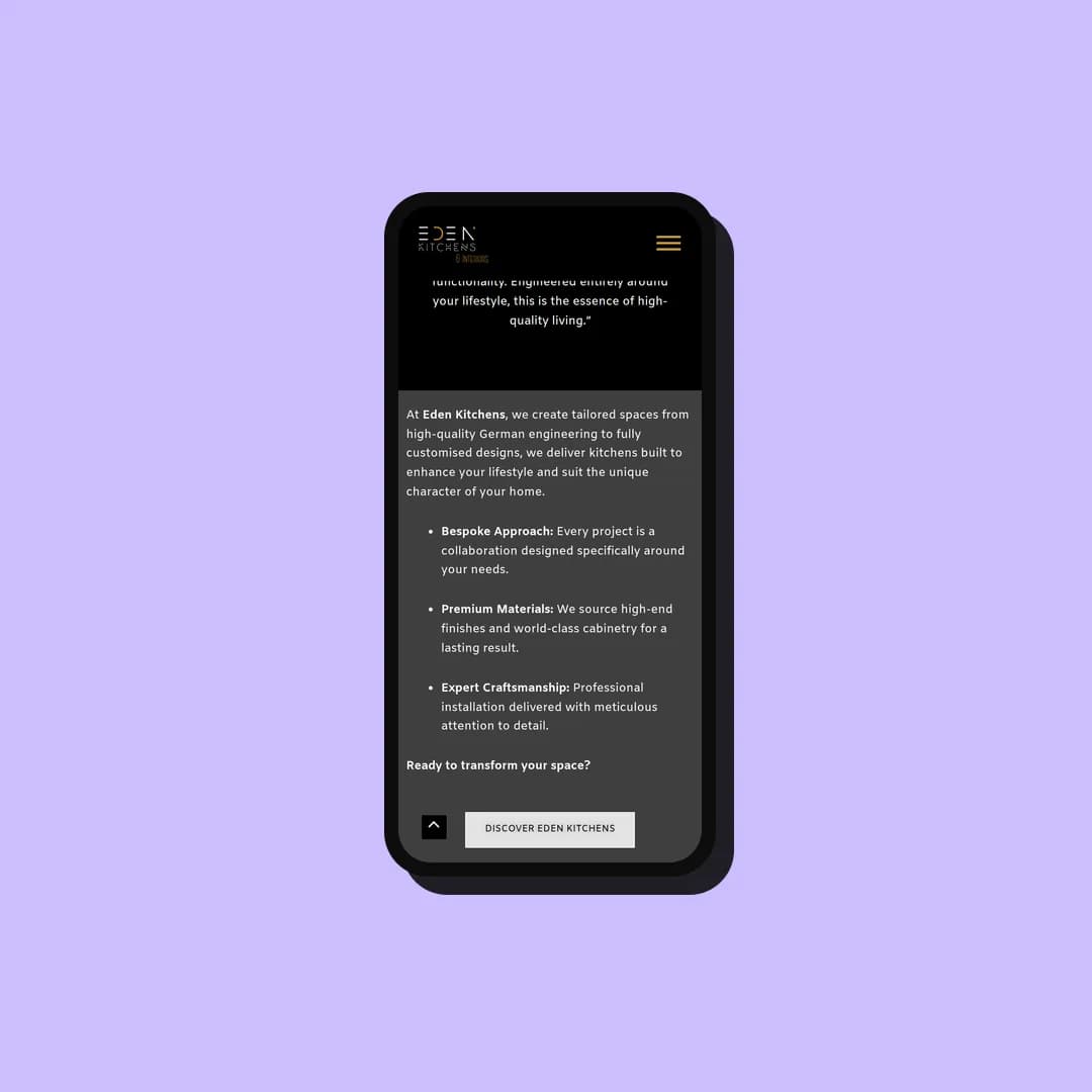 Eden Kitchens website on a phone