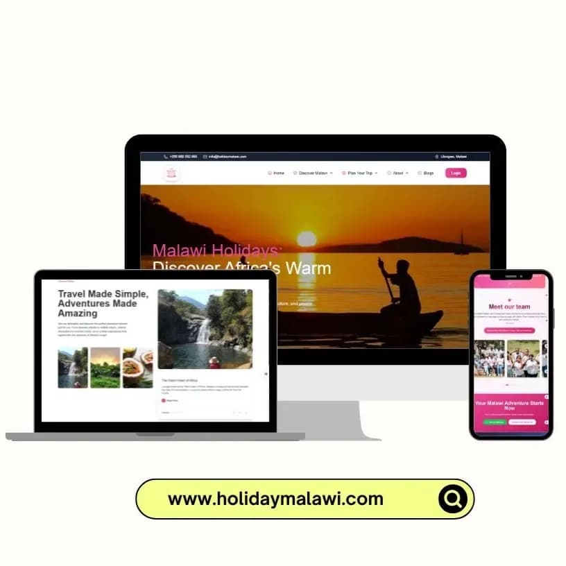 Malawi Holidays website on a laptop and a phone