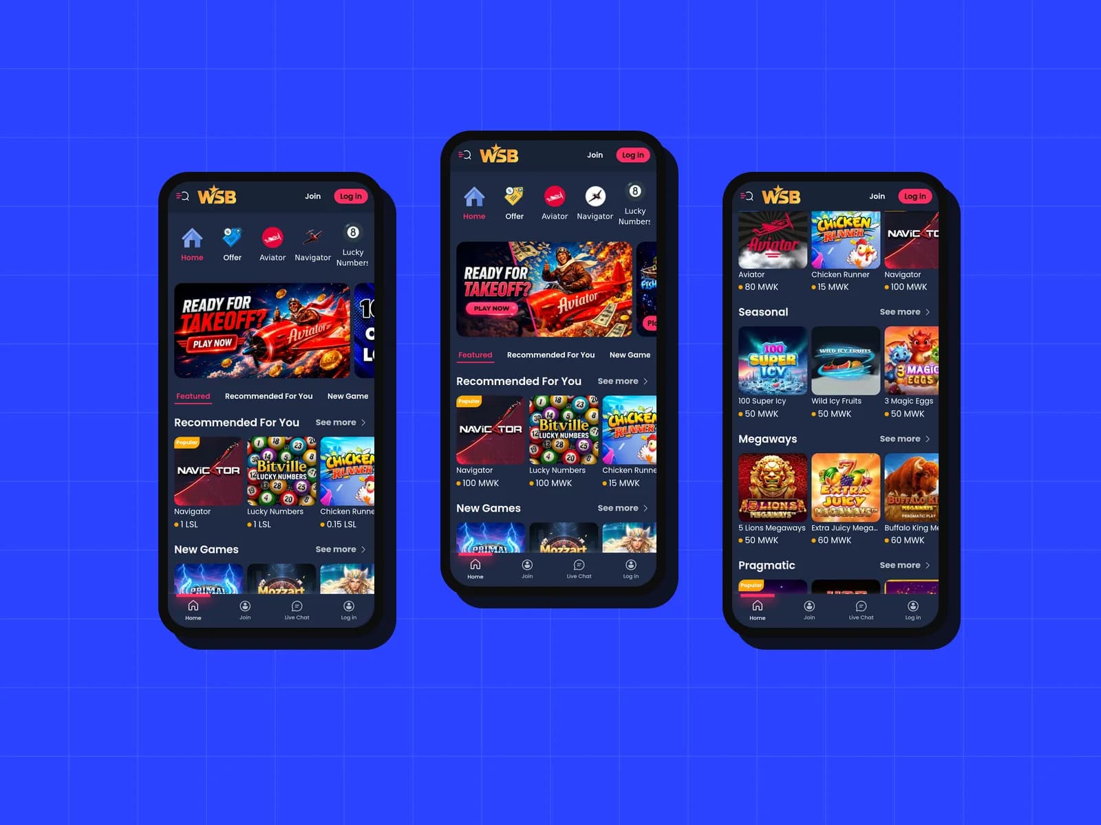 WS Casino websites for Lesotho and Malawi on three phones